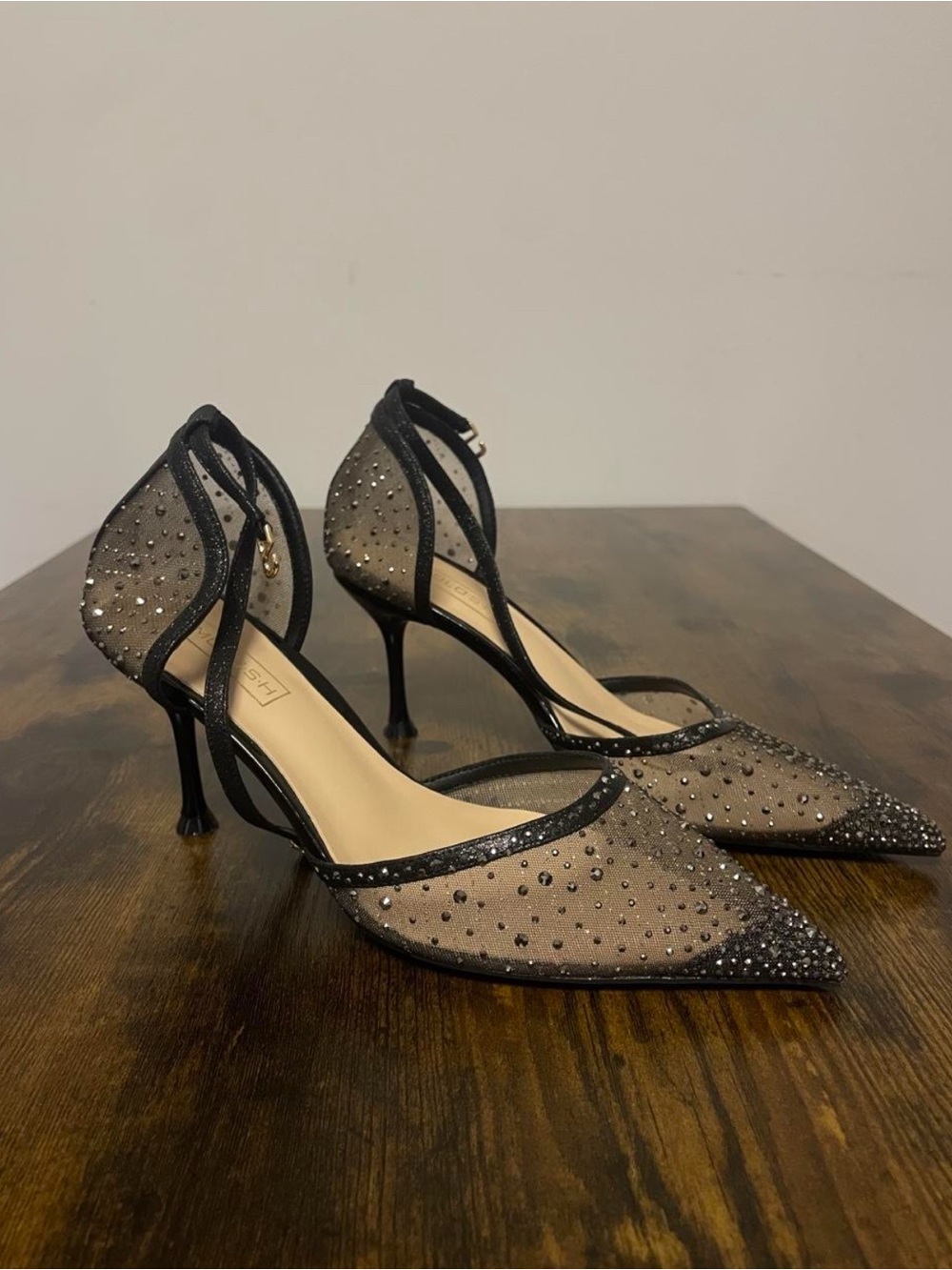 Black Rhinestone Mesh Pointed-Toe Heels - Picture 3 of 5
